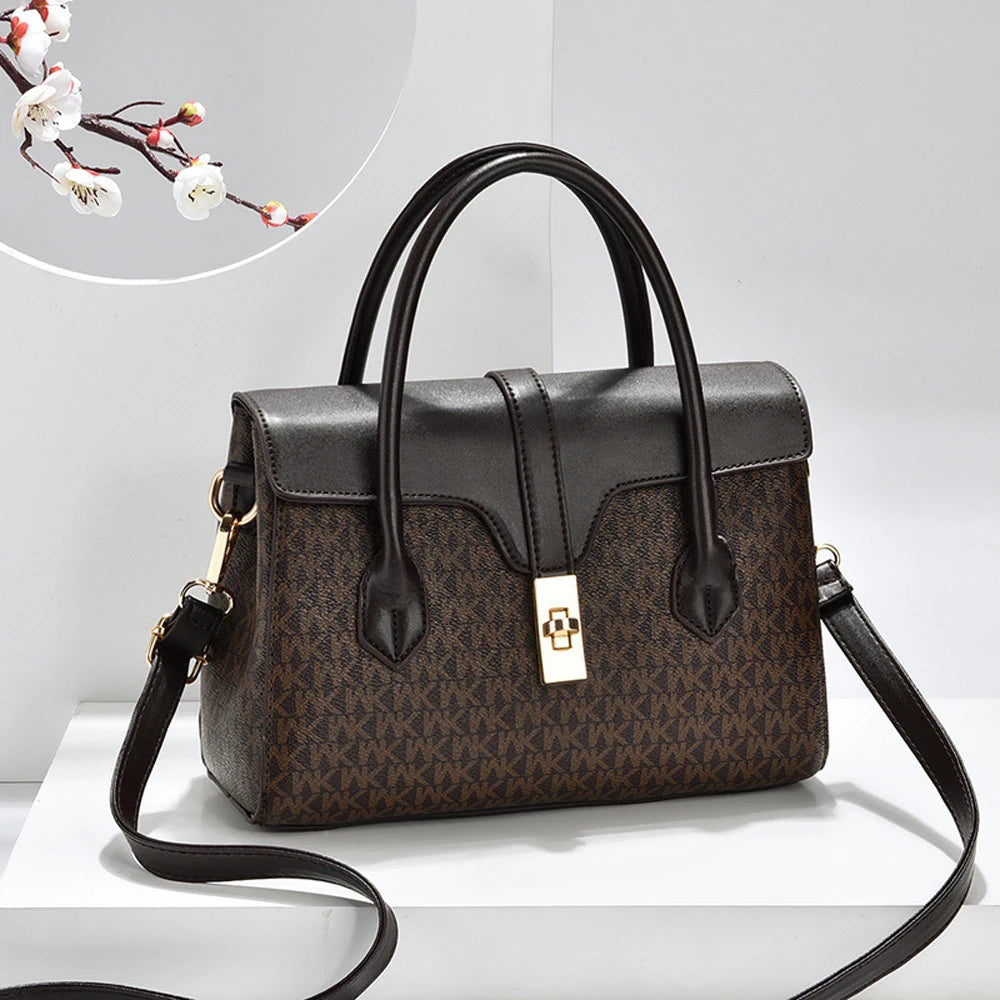 Classic Monogram Women's Top-Handle Satchel Crossbody Bag with Gold Hardware