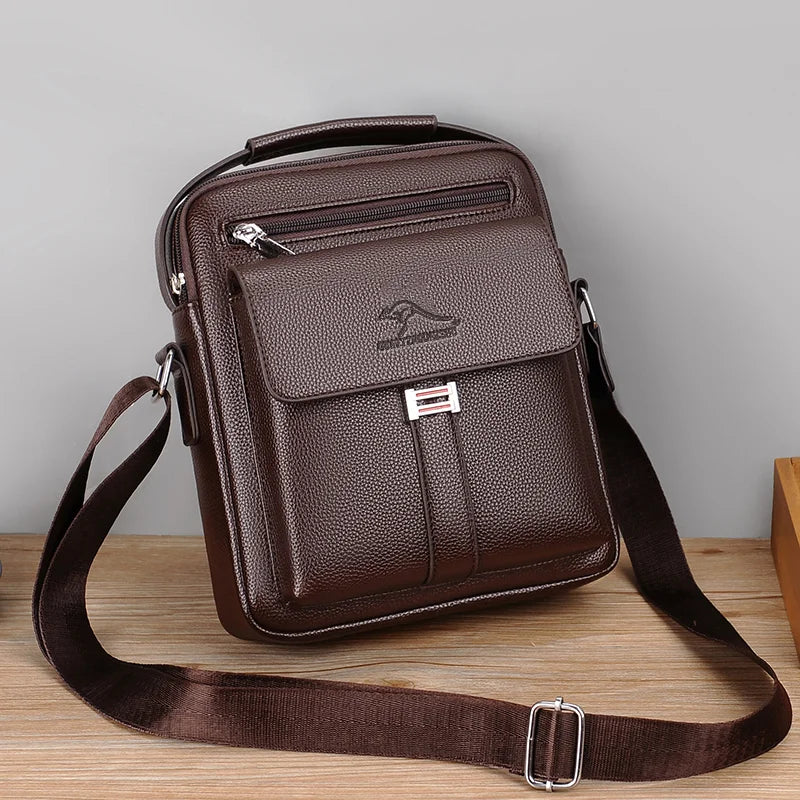 Men's Leather Crossbody Shoulder Bag – Classic Top-Handle Messenger Bag for Daily Business & Travel