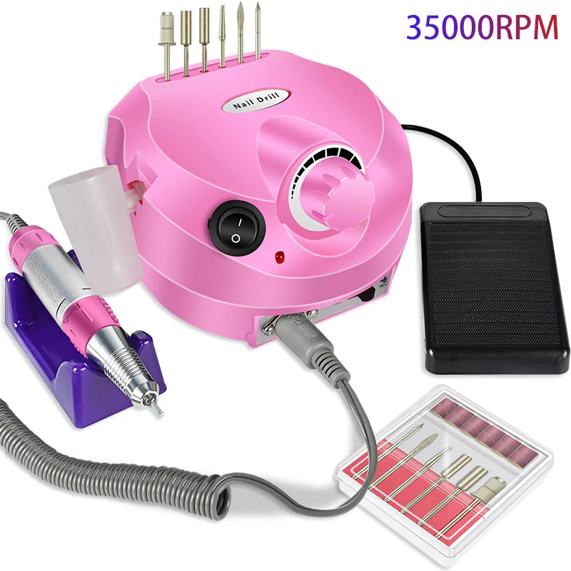 Professional 35000 RPM Electric Nail Drill Machine Set with Foot Pedal & 6 Metal Bits