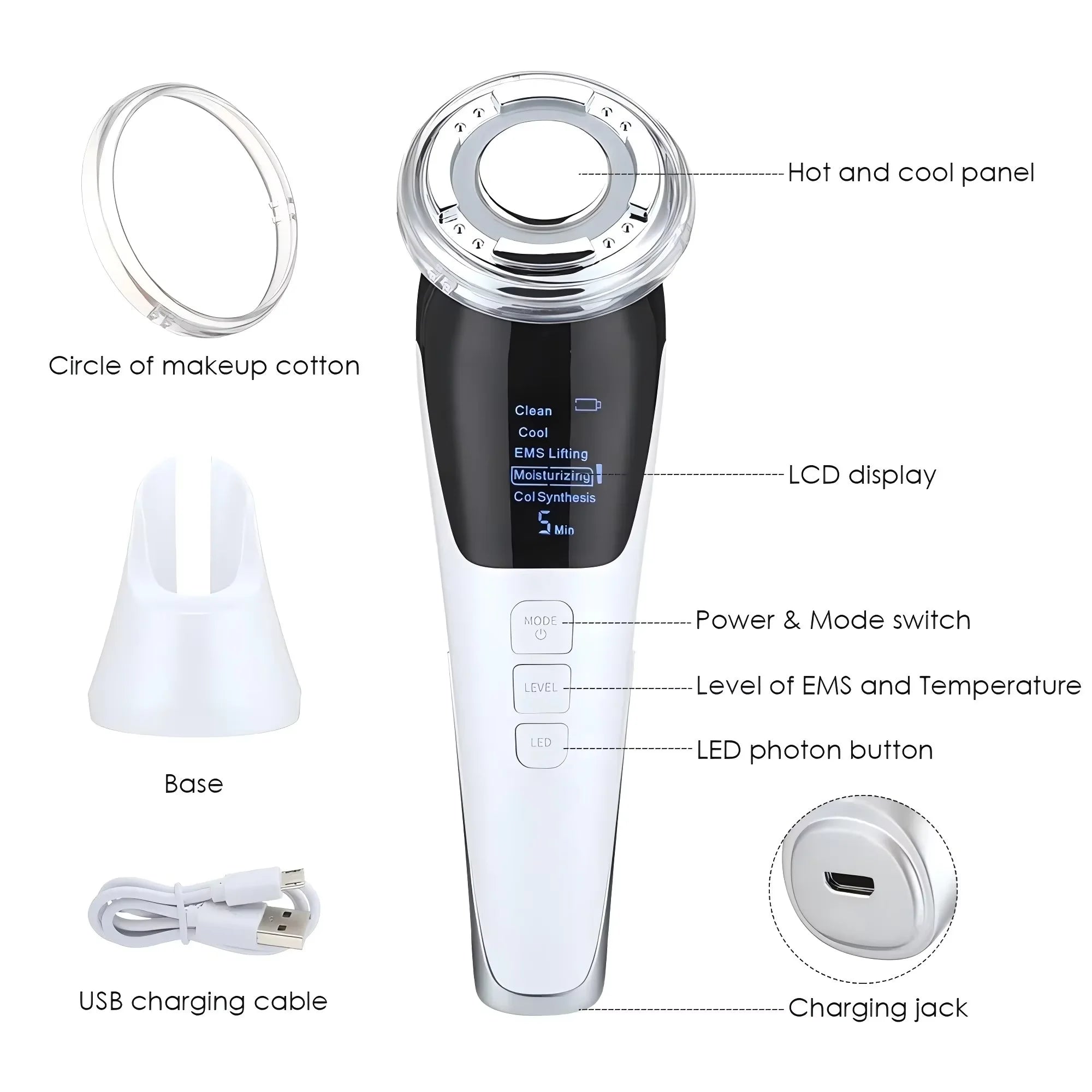 5-in-1 EMS LED Facial Massager – Hot & Cold Sonic Skin Tightening Device