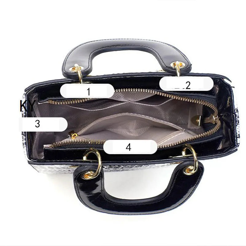 Glossy Embossed Crocodile Mini Tote Bag with Gold Charm & Crossbody Strap