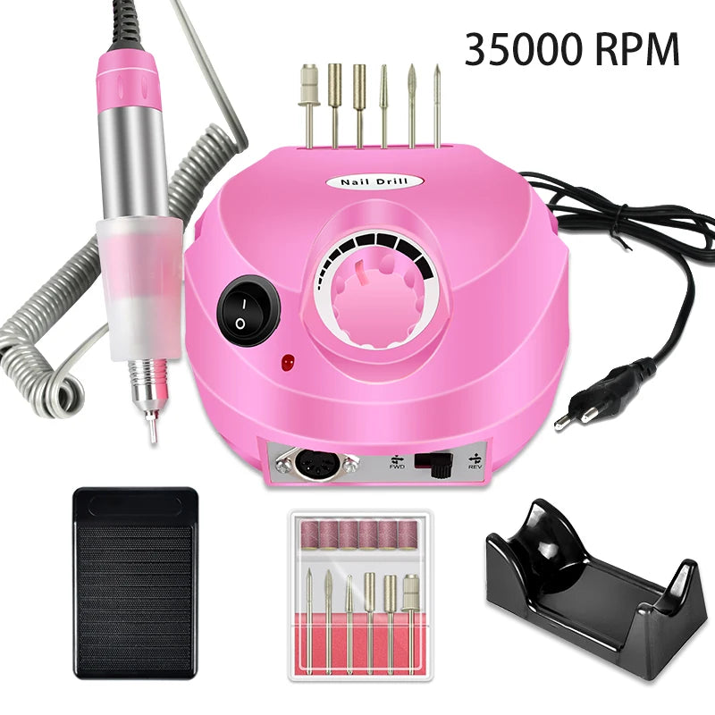 Professional 35000 RPM Electric Nail Drill Machine Set with Foot Pedal & 6 Metal Bits