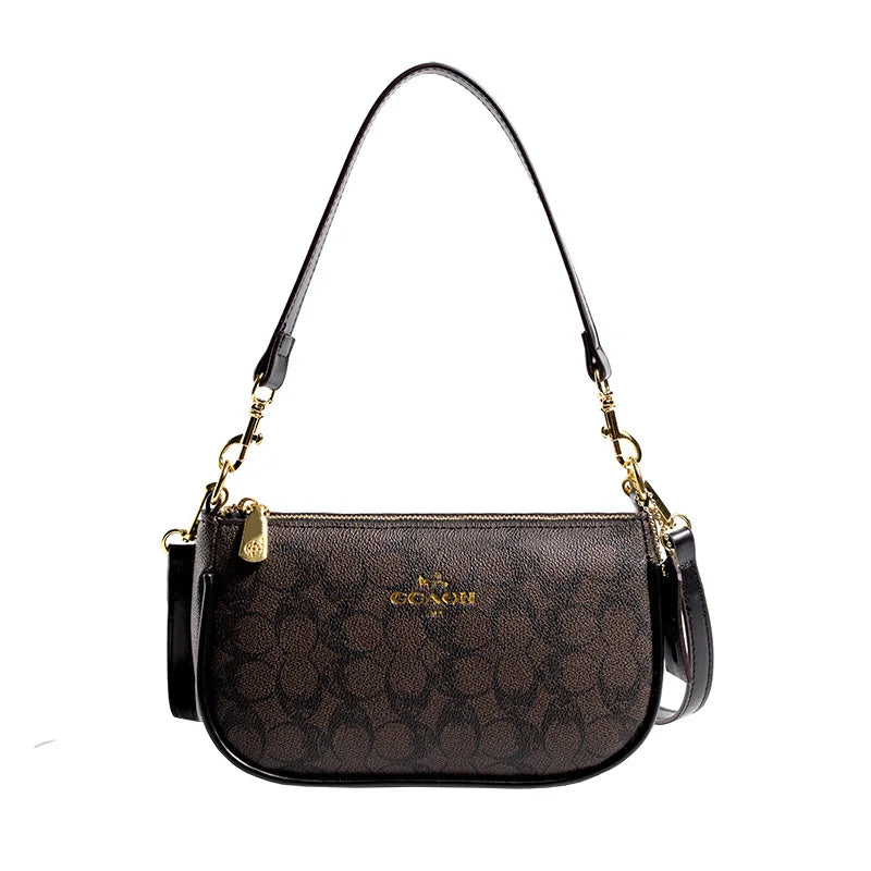 Signature Monogram Mini Shoulder Bag with Gold Chain Strap & Crossbody Option