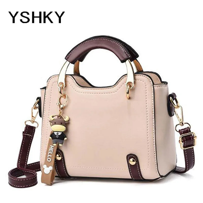 Women's PU Leather Handbag - Small Crossbody Purse with Cute Cow Charm & Multi-Pocket Interior - YSHKY