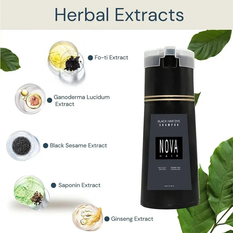 NOVA HAIR 200ml Herbal Hair Colouring Shampoo – Instant Gray Hair Coverage & Natural Shine