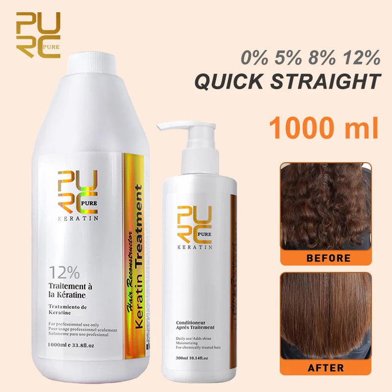 PURC Professional Keratin Treatment Set (1000ml) & Purifying Shampoo (300ml) – Brazilian Straightening & Repair System