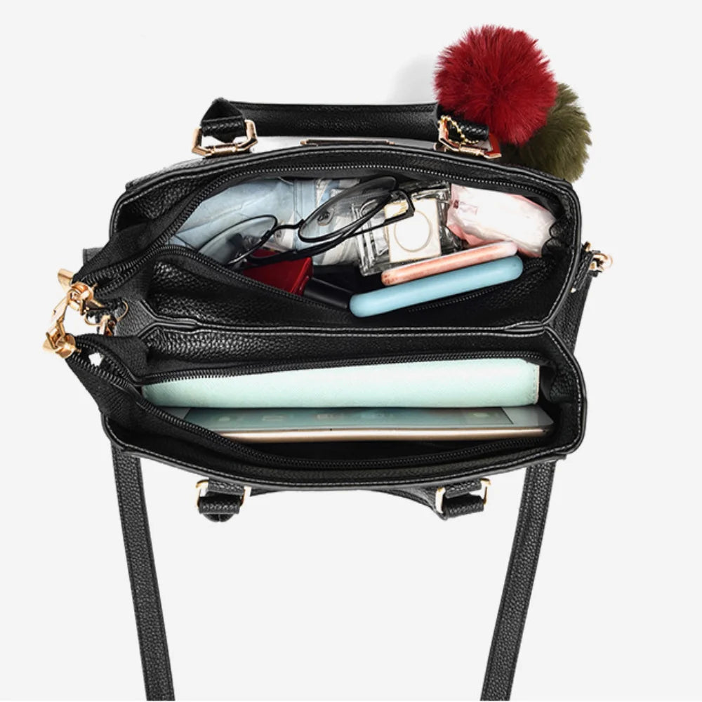 Elegant Women's PU Leather Handbag with Geometric Accent & Pearl Tassel