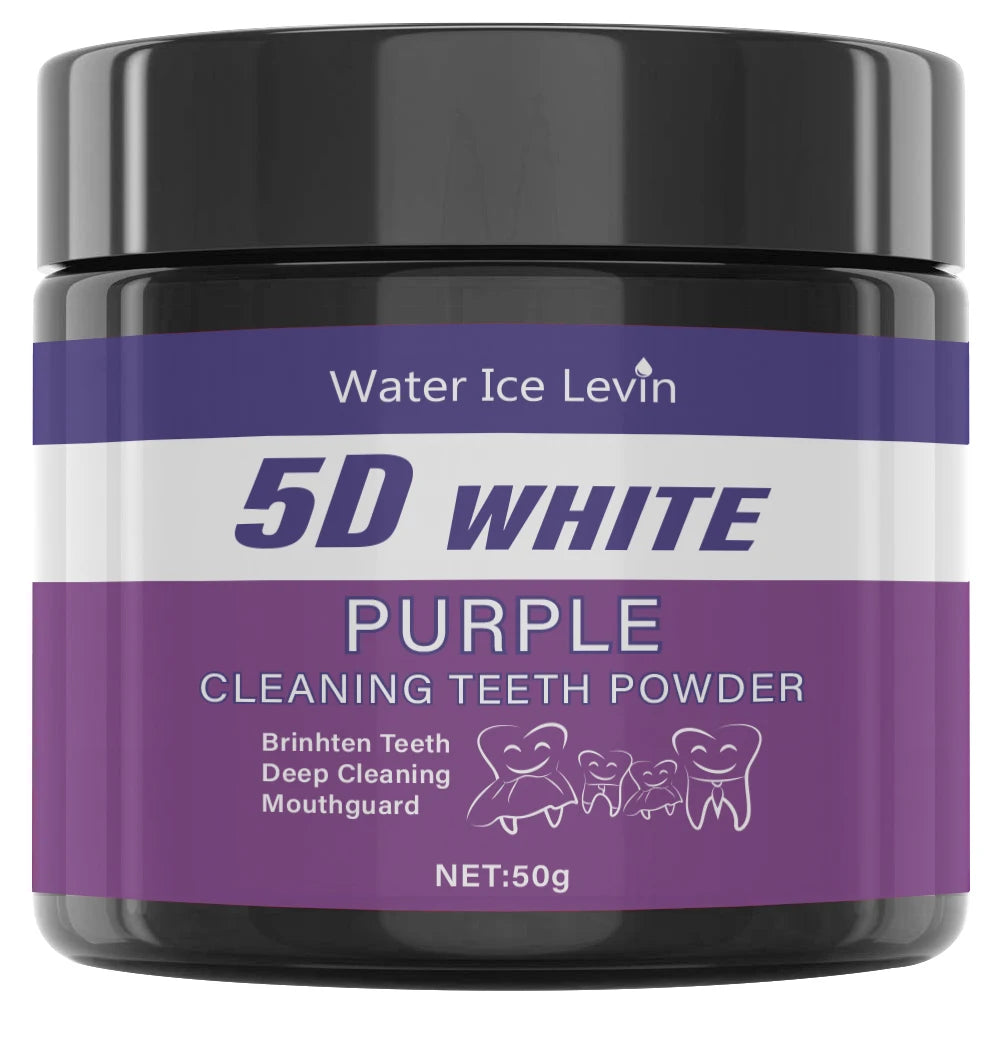 5D White Purple Teeth Whitening Powder – Color Correcting Stain Remover & Breath Freshener (50g)