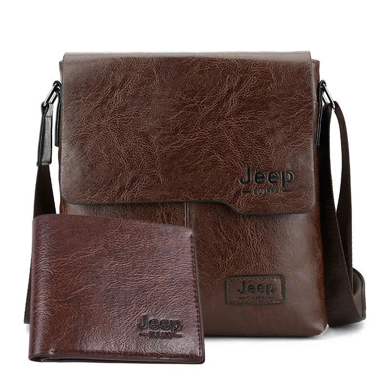 Men’s Vintage Leather Crossbody Shoulder Bag Set – Retro Messenger Bag with Matching Wallet
