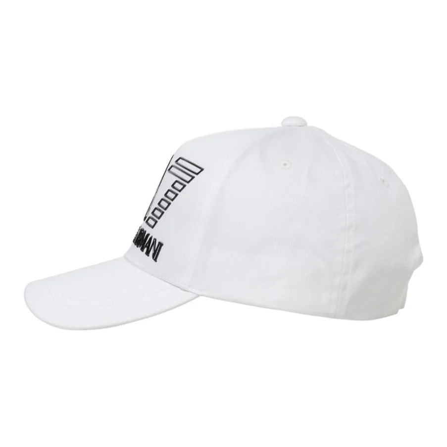 EA7 Emporio Armani Men's Classic Logo Baseball Cap – White Cotton Adjustable Curved Brim Hat
