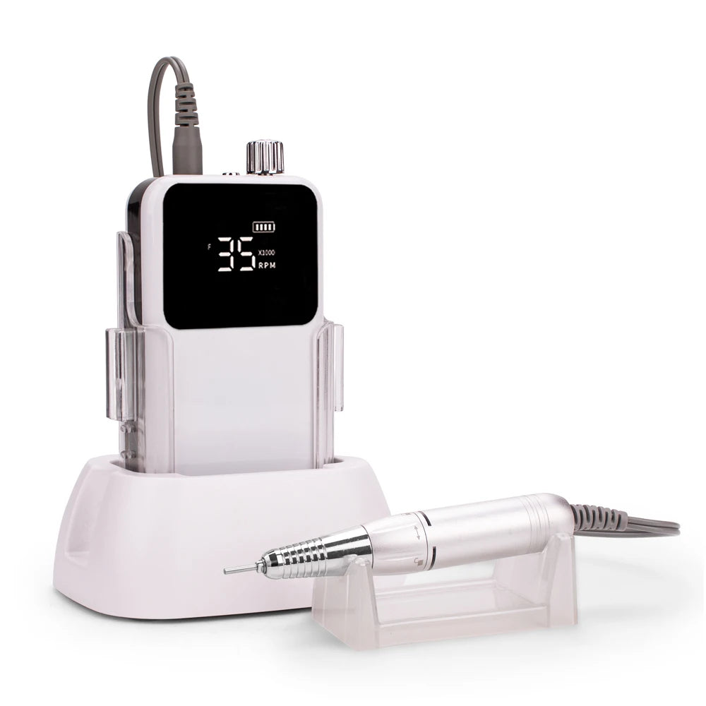Portable Professional 35,000 RPM Rechargeable Electric Nail Drill Set with LCD Screen & Desktop Charging Base