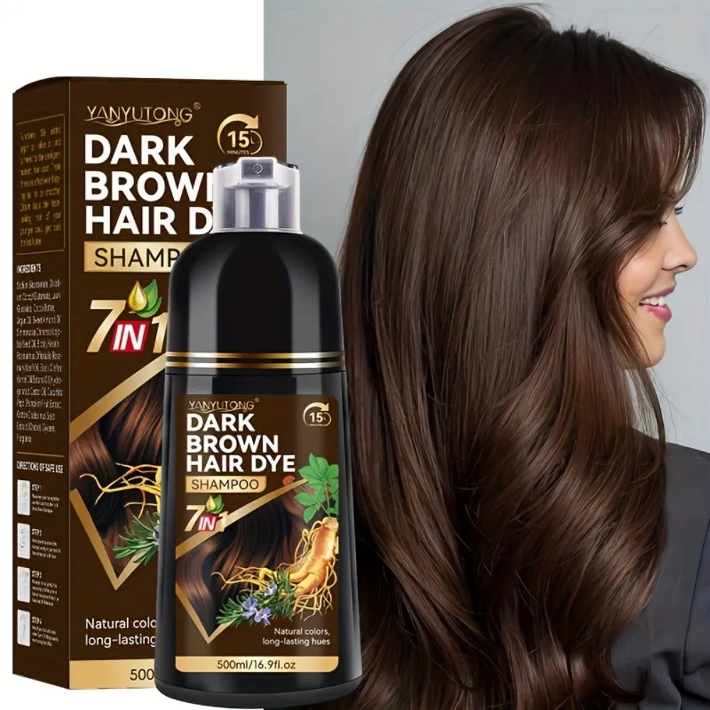 YANYUTONG 7-in-1 Natural Herbal Hair Dye Shampoo (500ml) – 15-Minute Long-Lasting Hair Color & Nourishing Care