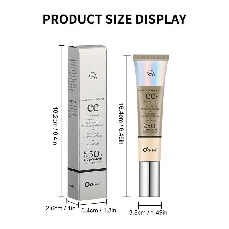 O'CHEAL CC+ Cream SPF50+ Full Coverage Liquid Foundation – 3-in-1 Color Correcting Sunscreen, Concealer & Hydrating Makeup Base
