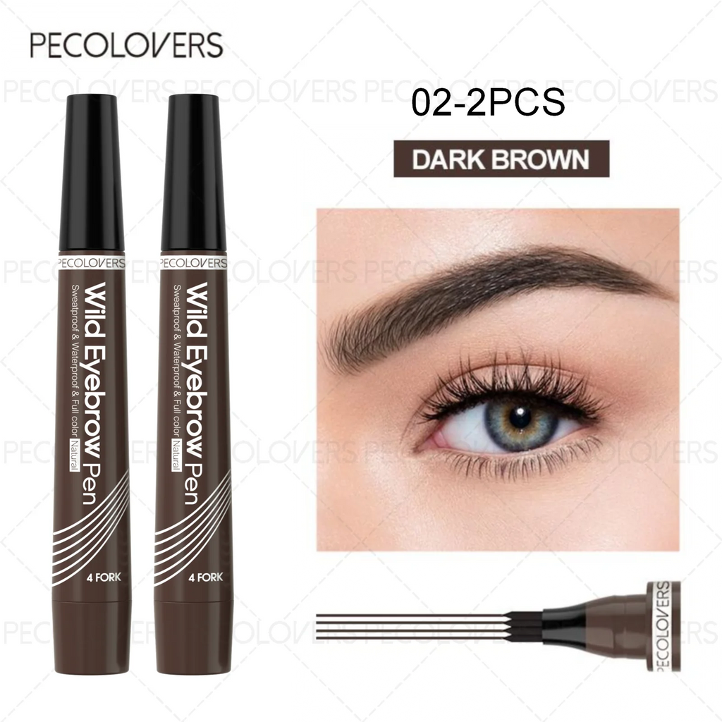 PECOLOVERS Wild Eyebrow Pen - 4-Fork Microblading Tattoo Tint & Waterproof Liquid Brow Pencil