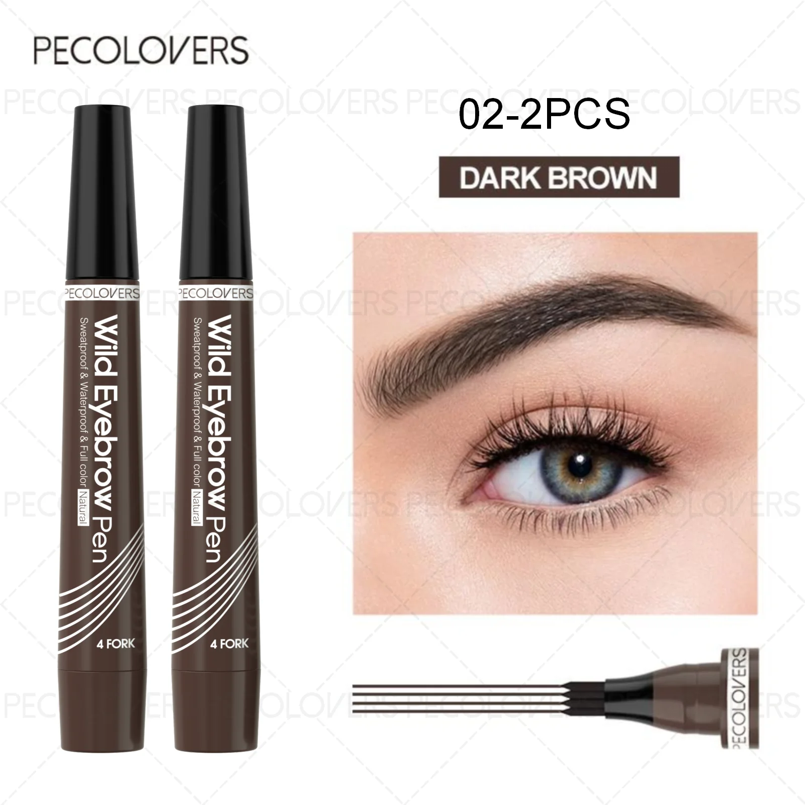 PECOLOVERS Wild Eyebrow Pen - 4-Fork Microblading Tattoo Tint & Waterproof Liquid Brow Pencil