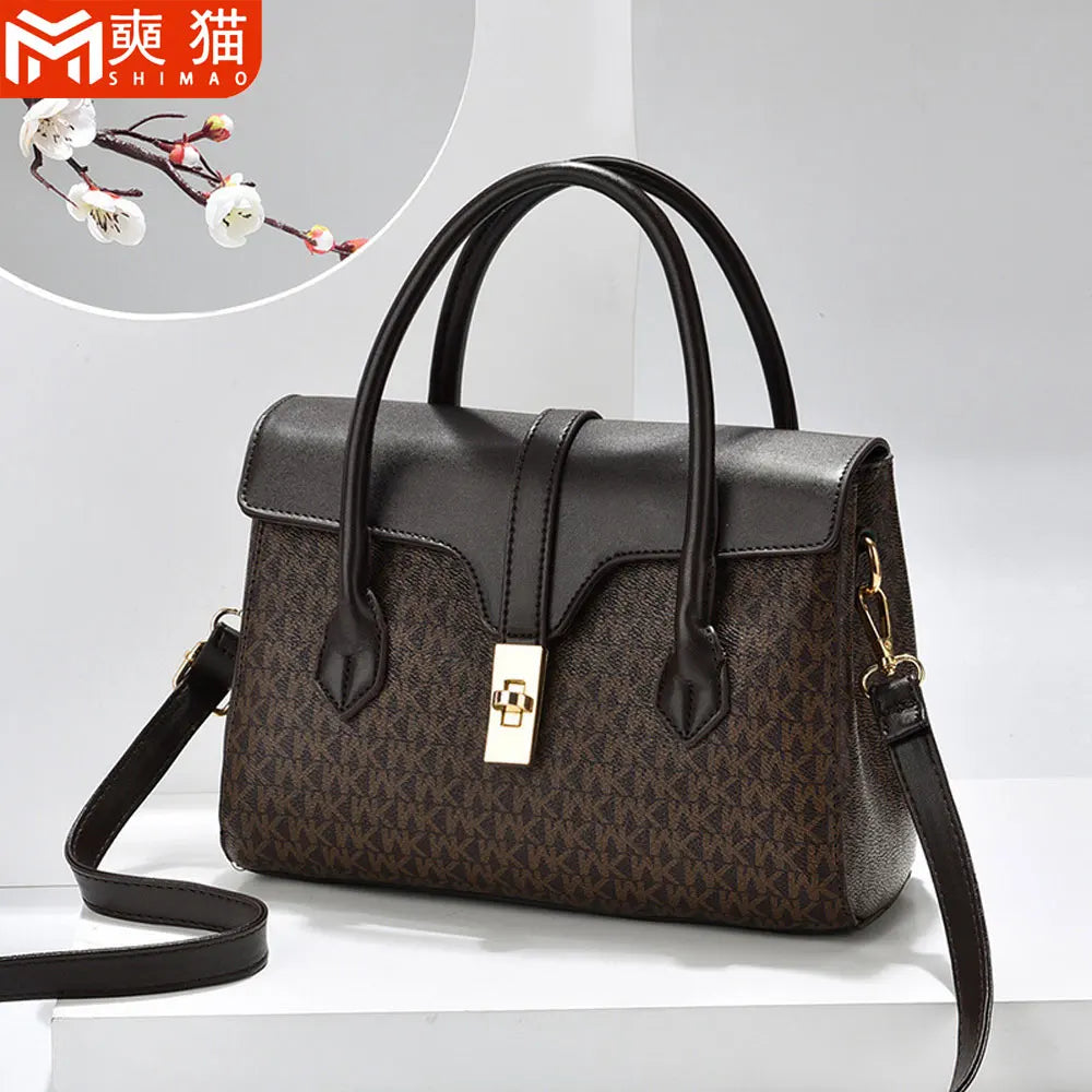 Classic Monogram Women's Top-Handle Satchel Crossbody Bag with Gold Hardware