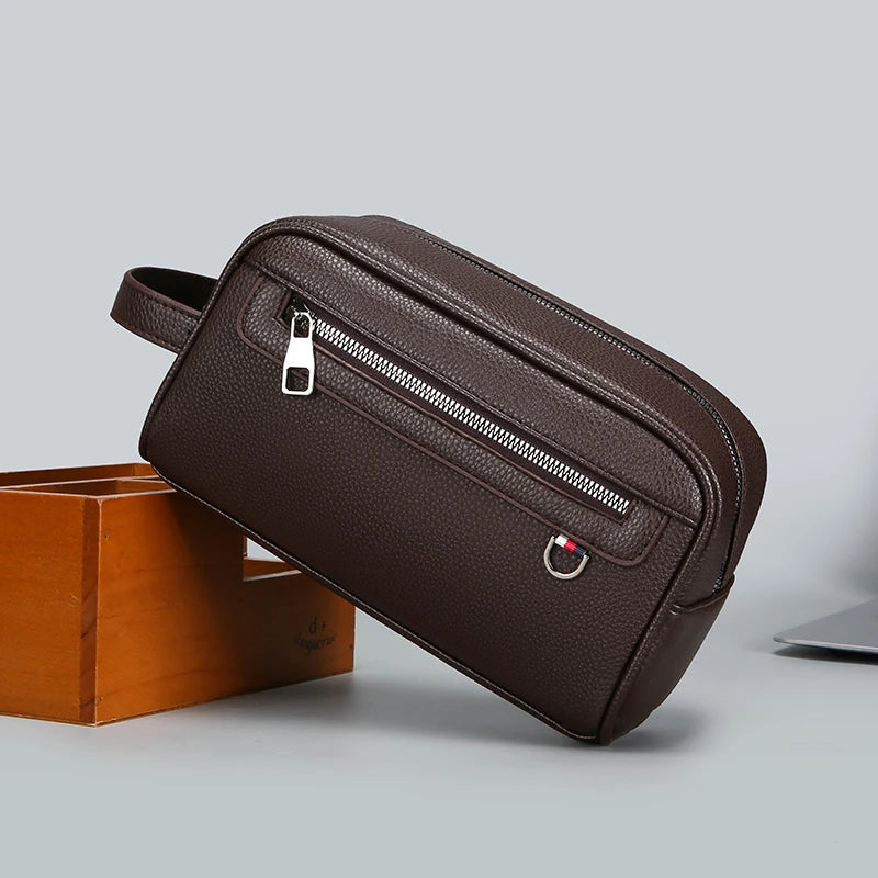 Men’s Pebbled Leather Toiletry Wash Bag – Compact Dopp Kit & Travel Shaving Clutch Organizer