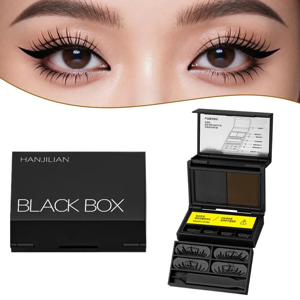 HANJILIAN Black Box All-in-One Eye Makeup Set | Smudge-Proof Eyeliner & Eyebrow Stamp Kit