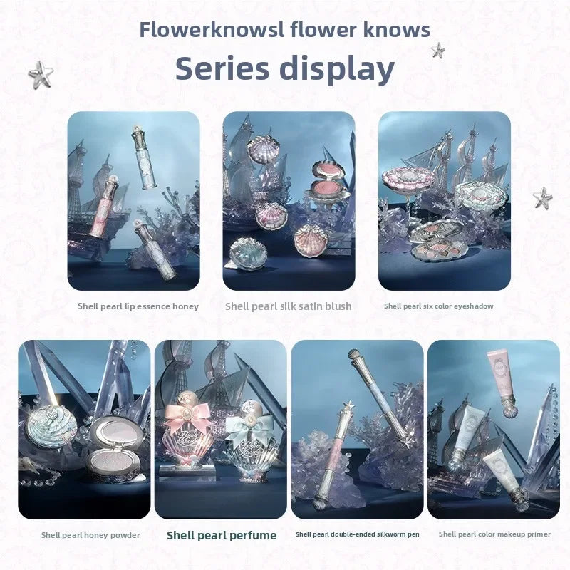 Flower Knows Shell Pearl Series Full Makeup Set + 3-Drawer Luxury Vanity Organizer