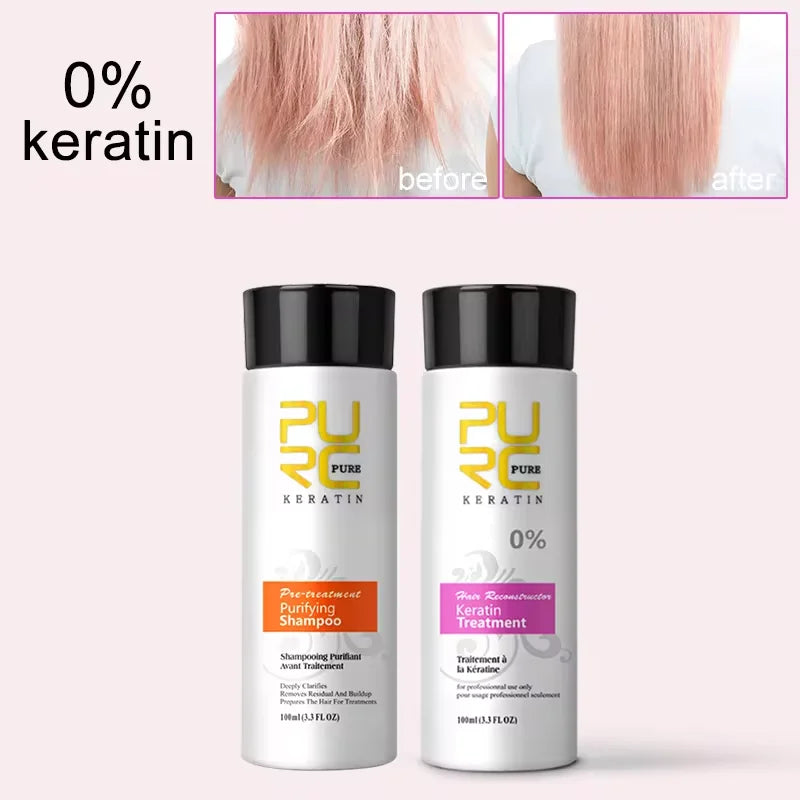 PURC Travel Keratin Treatment & Purifying Shampoo Set (2x 100ml) – Brazilian Straightening & Repair Kit (0%, 8%, 12%)