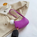 Chevron Quilted Felt Mini Baguette Shoulder Bag with Gold Chain Accent