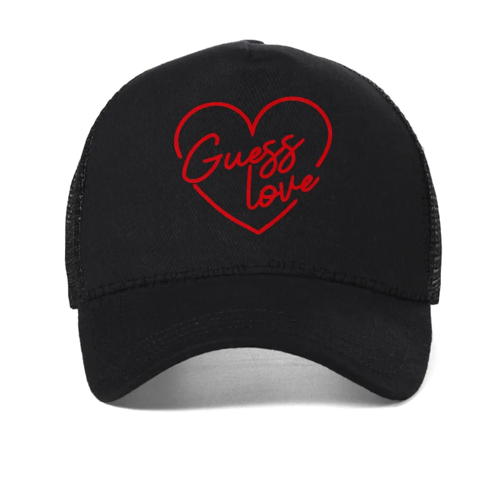 Guess Love Graphic Heart Trucker Hat – Breathable Mesh Snapback Cap