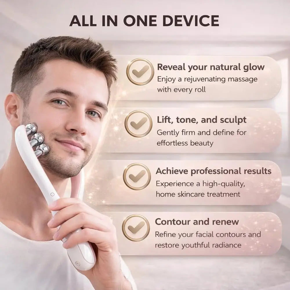 Advanced 4D V-Line Microcurrent Facial Massager – Flexible Double-Sided EMS Face Sculpting & Jawline Toning Roller