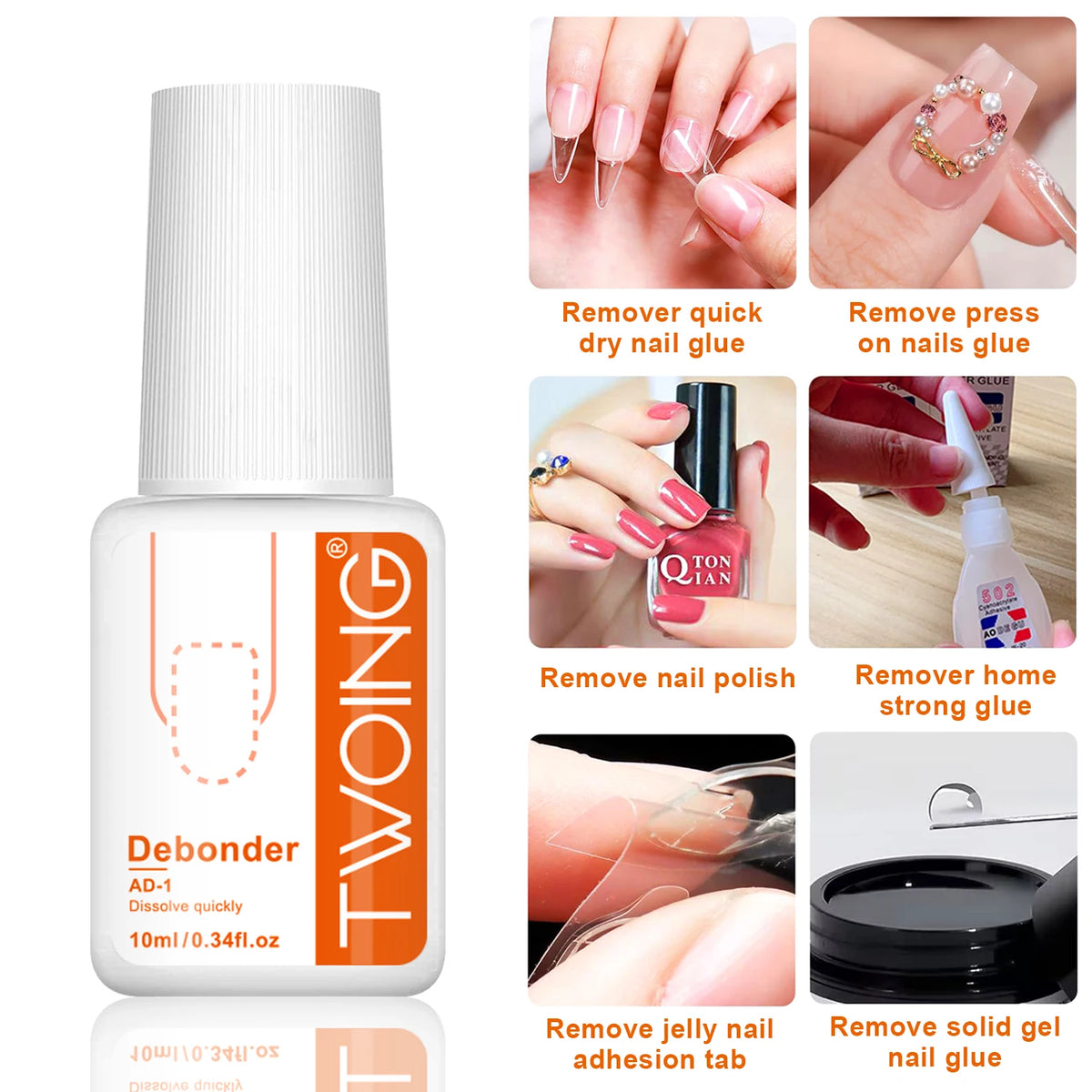 TWOING Brush-On Nail Glue | Glue & Debonder Set Option