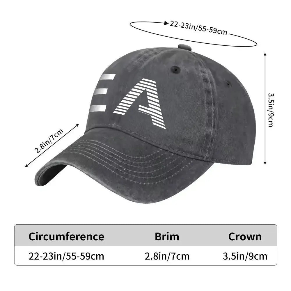 Vintage Washed Cotton EA Graphic Baseball Cap – Distressed Retro Dad Hat with Curved Brim