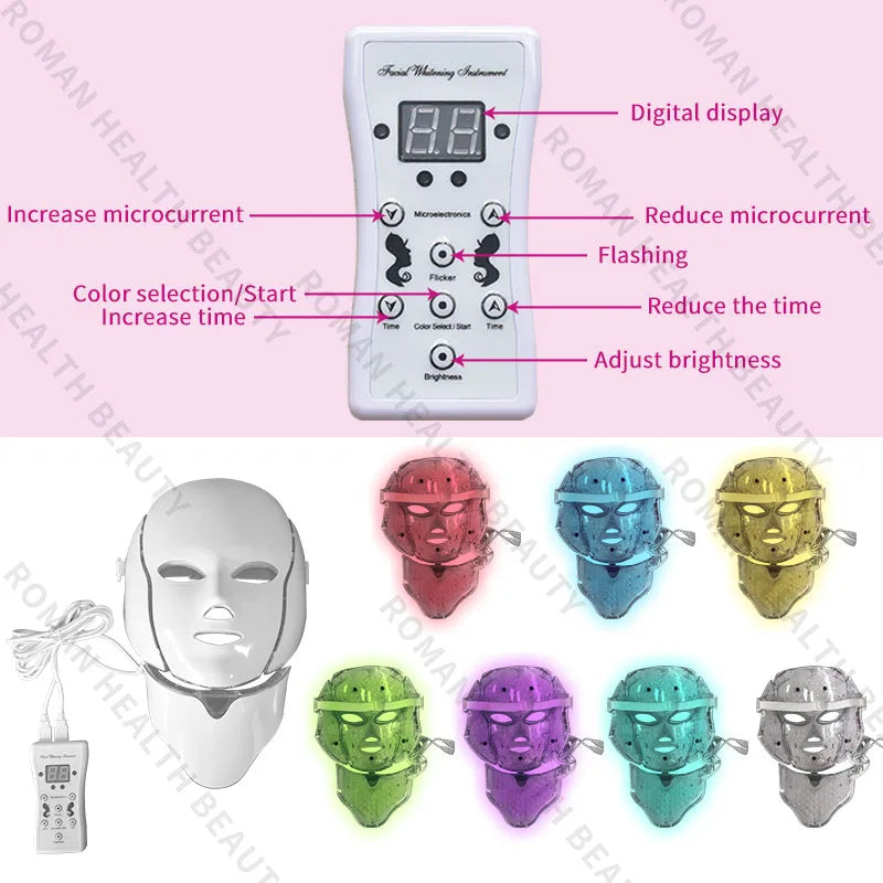 7-Color LED Face & Neck Beauty Mask – Professional At-Home Photon Therapy & Microcurrent Device