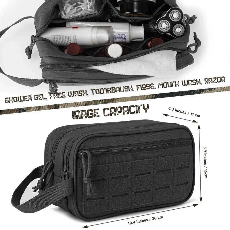 Tactical Travel Toiletry Bag – Water-Resistant MOLLE Dop Kit with Wet & Dry Separation
