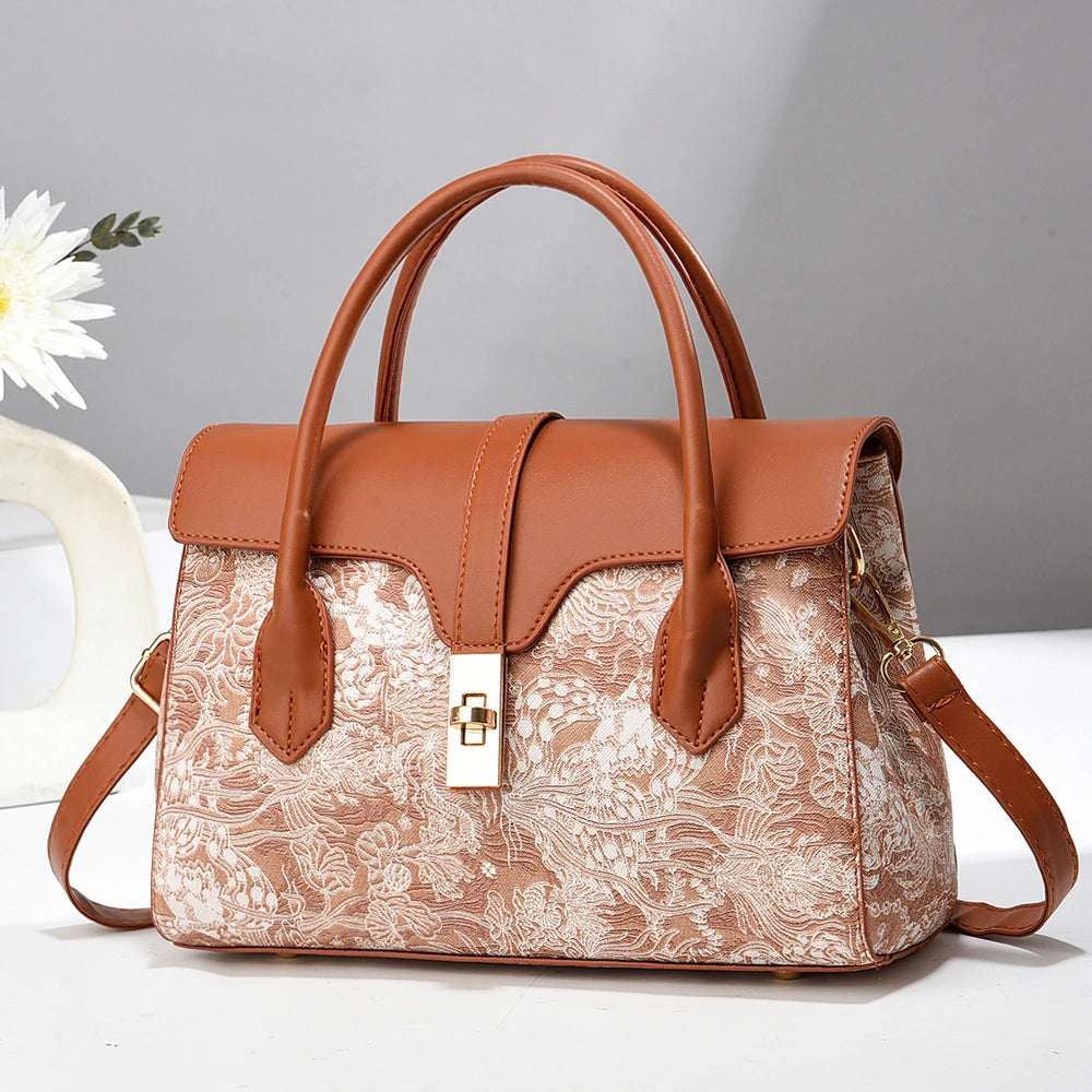 Classic Monogram Women's Top-Handle Satchel Crossbody Bag with Gold Hardware