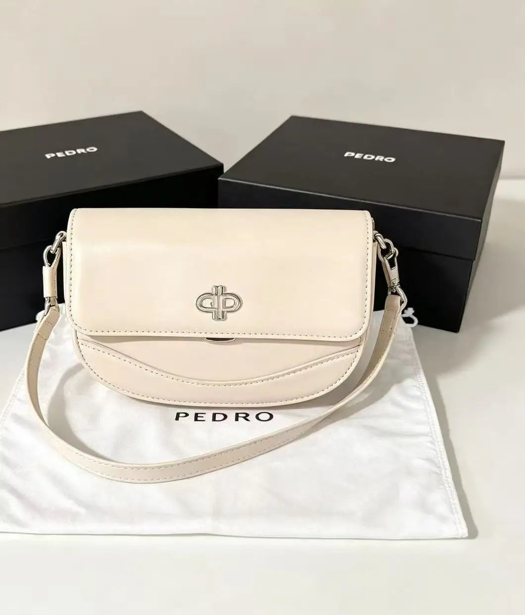 PEDRO Leather Shoulder Bag for Women – Minimalist Flap Crossbody Bag & Underarm Clutch Purse