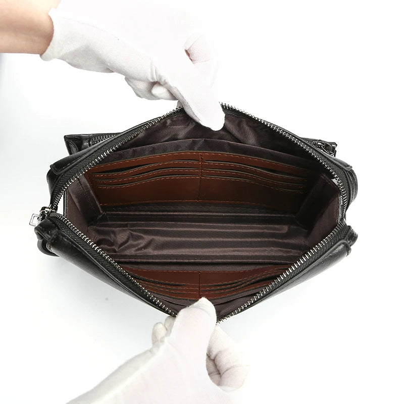 Leather Clutch Bag with Combination Lock – Multi-Compartment Business Handbag & Wristlet