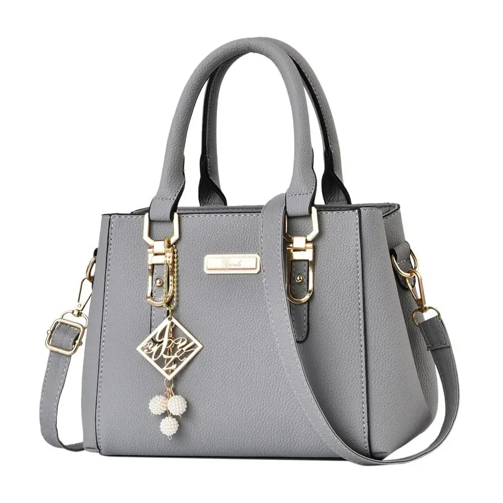 Elegant Women's PU Leather Handbag with Geometric Accent & Pearl Tassel
