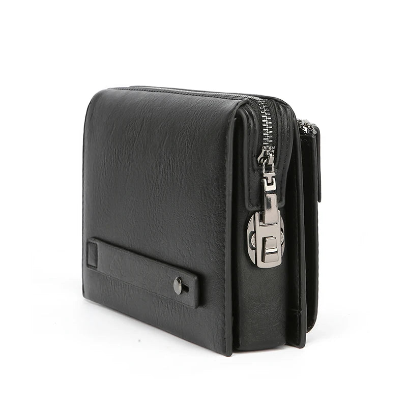 Leather Clutch Bag with Combination Lock – Multi-Compartment Business Handbag & Wristlet