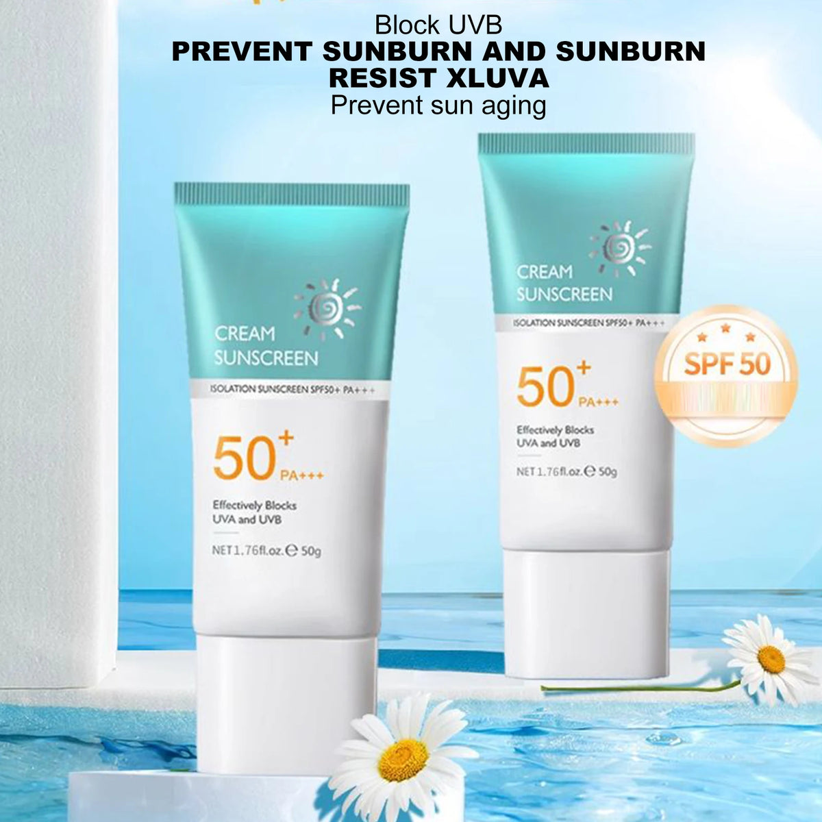 SPF50+ PA+++ Isolation Cream Sunscreen (50g) – Broad Spectrum UVA/UVB Daily UV Defense & Makeup Primer