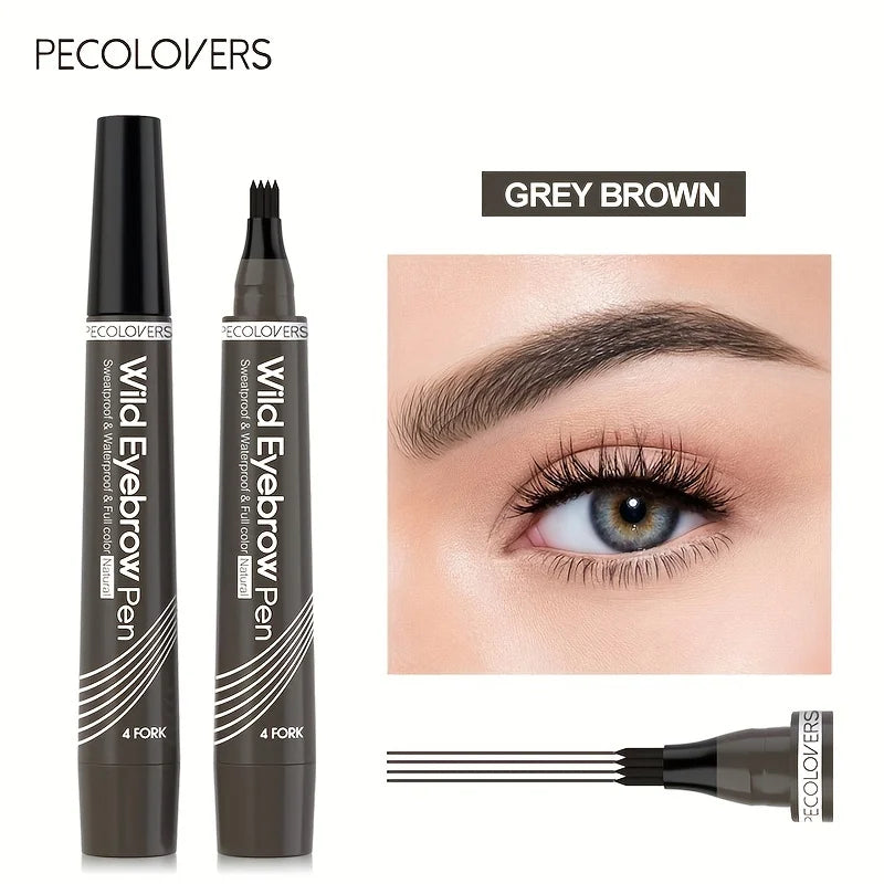 PECOLOVERS Wild Eyebrow Pen - 4-Fork Microblading Tattoo Tint & Waterproof Liquid Brow Pencil