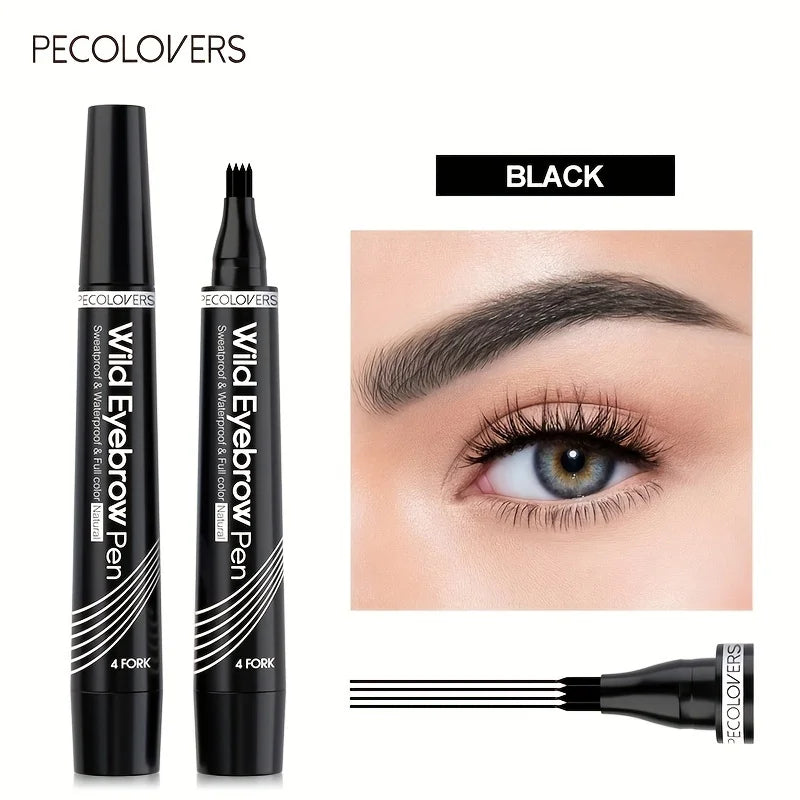 PECOLOVERS Wild Eyebrow Pen - 4-Fork Microblading Tattoo Tint & Waterproof Liquid Brow Pencil