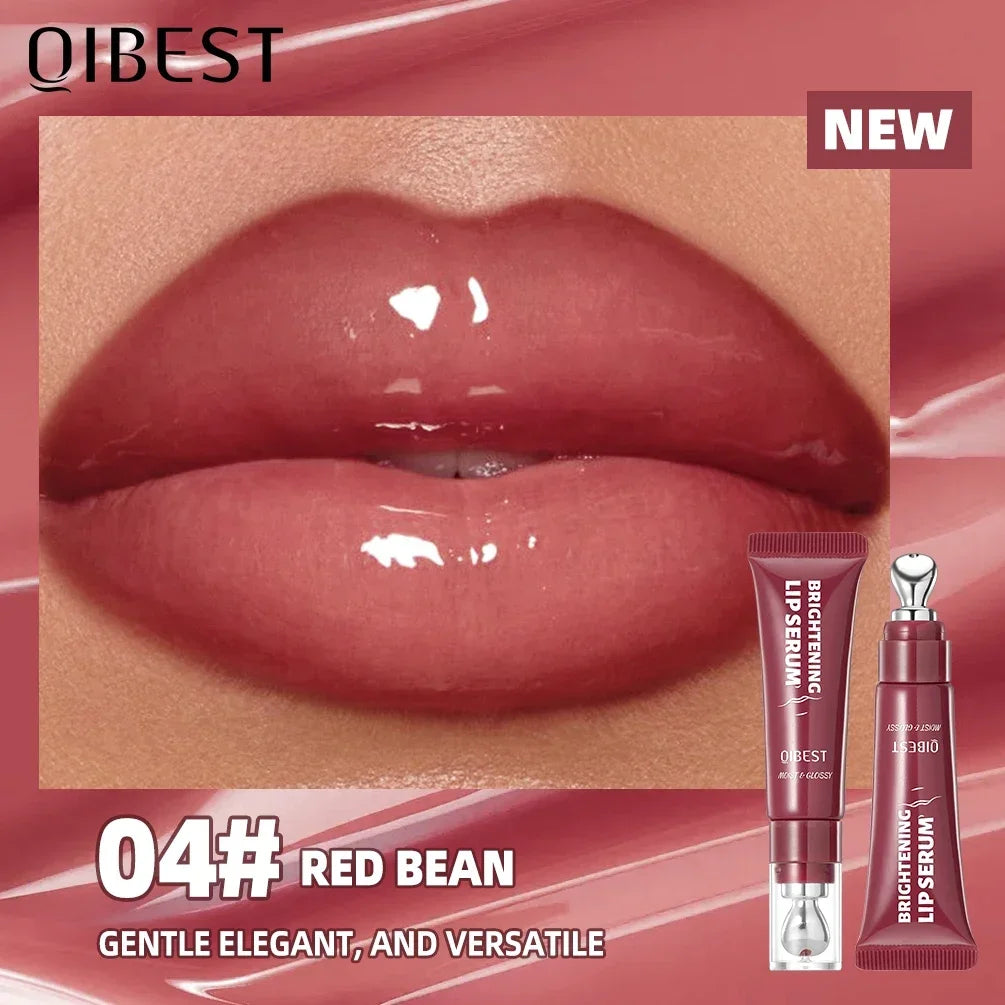 QIBEST Brightening Lip Serum – Hydrating Glass Lip Oil & Plumping Gloss with Ergonomic Metal Applicator