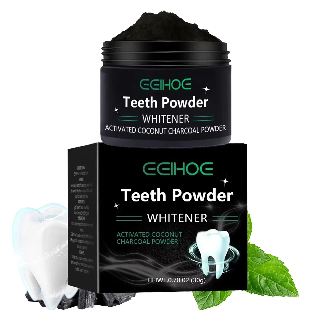EEHOE™ Activated Coconut Charcoal Teeth Whitening Powder – Natural Stain Removal & Fresh Breath (30g)