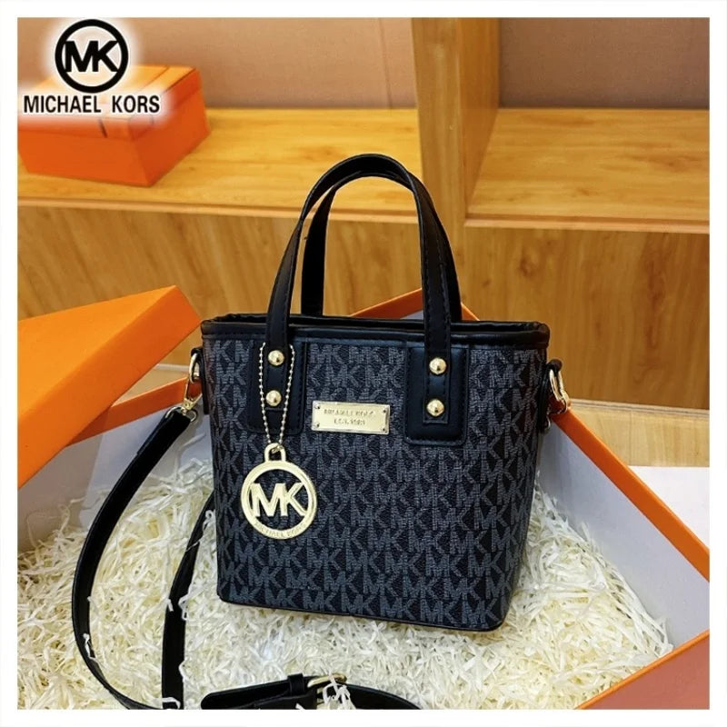 Mini Monogram Bucket Tote Bag with Hanging Medallion Charm & Crossbody Strap