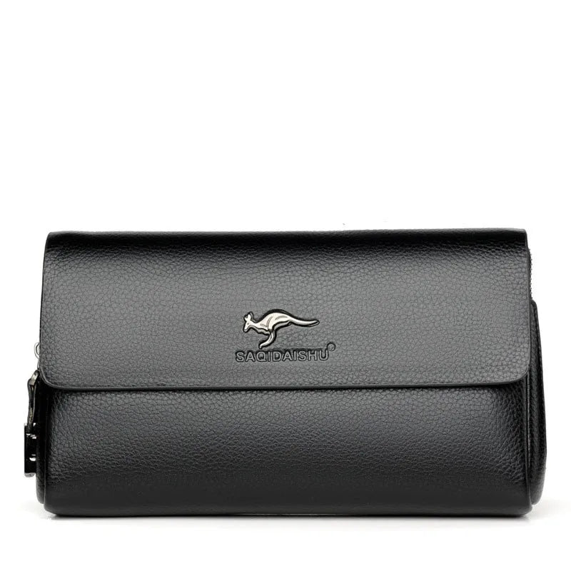 Premium Mens Genuine Leather Large Capacity Business Clutch Wristlet Wallet