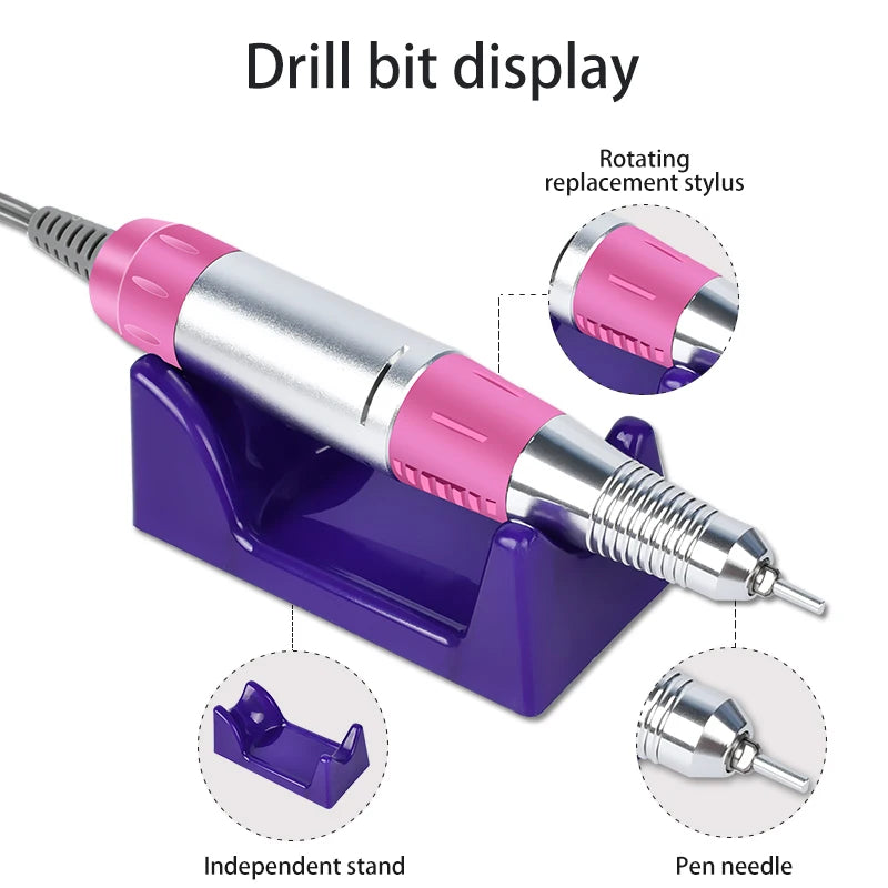 Professional 35000 RPM Electric Nail Drill Machine Set with Foot Pedal & 6 Metal Bits