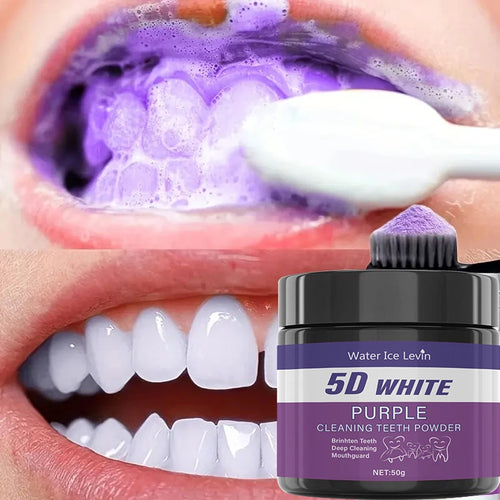 5D White Purple Teeth Whitening Powder – Color Correcting Stain Remover & Breath Freshener (50g)