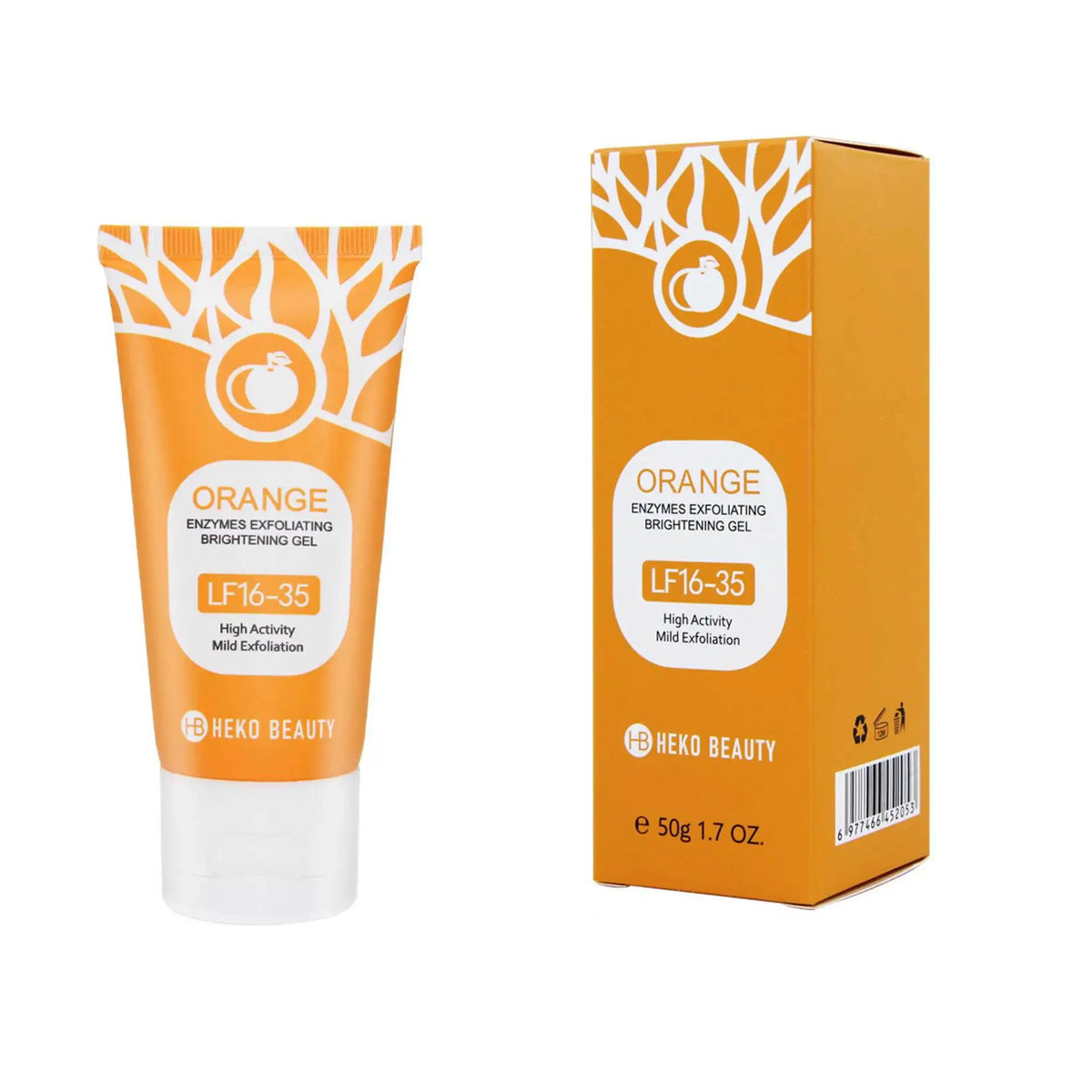 Heko Beauty Orange Enzymes Exfoliating Brightening Gel – Gentle Peeling Gel Face & Body Scrub with Vitamin C & Hyaluronic Acid