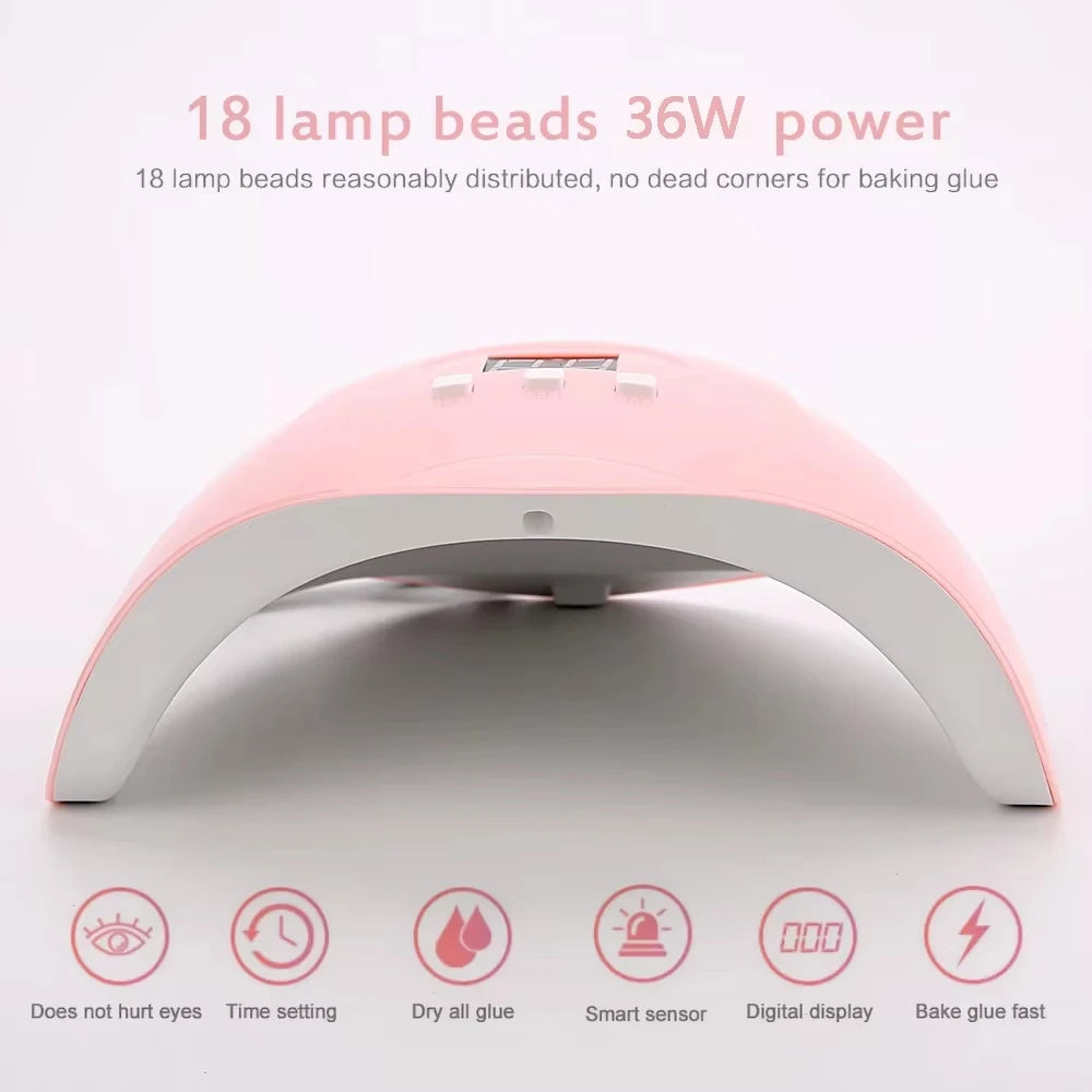 Professional 54W / 36W Pink UV LED Nail Lamp - Portable USB Phototherapy Machine for Gel Polish with HD Digital Timer