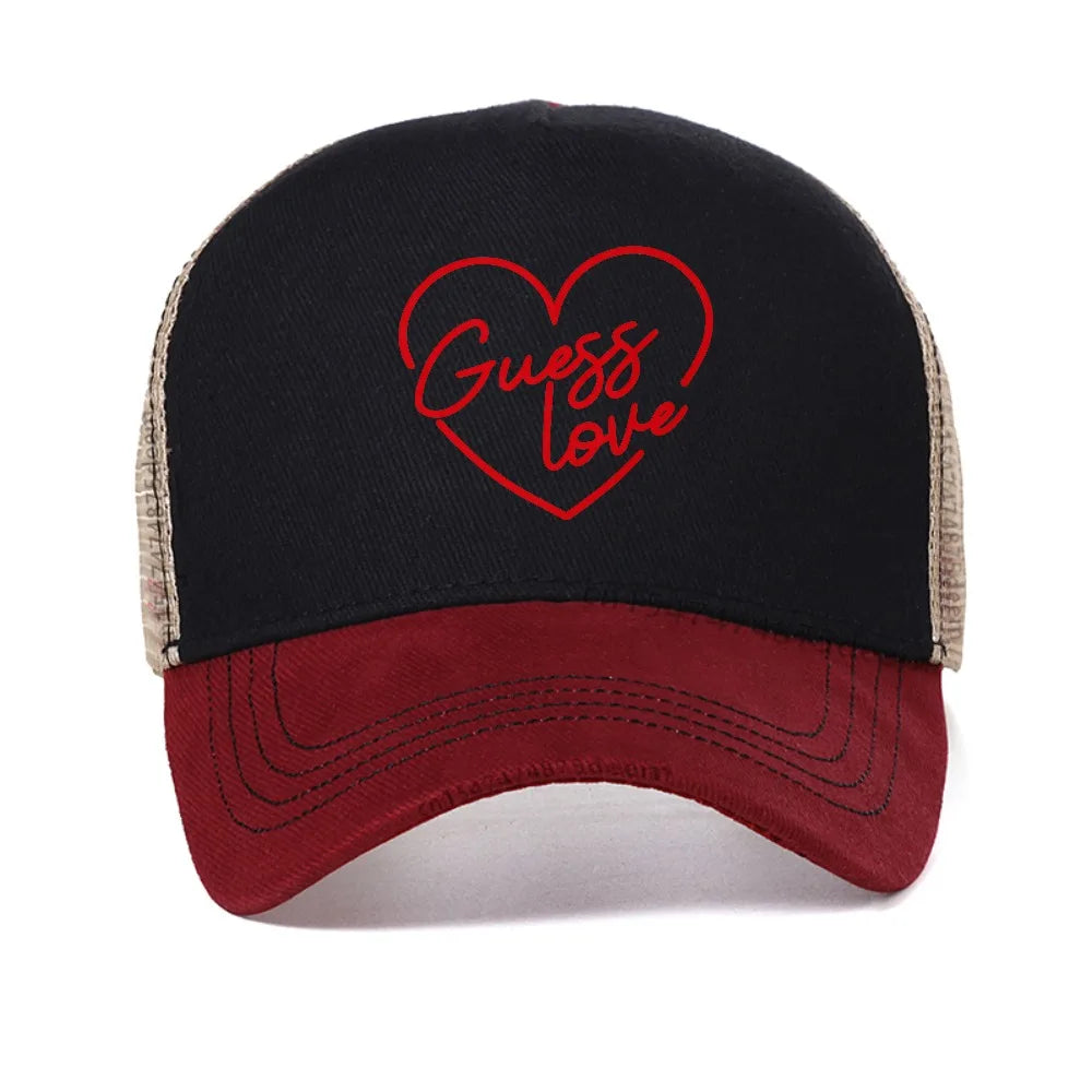 Guess Love Graphic Heart Trucker Hat – Breathable Mesh Snapback Cap