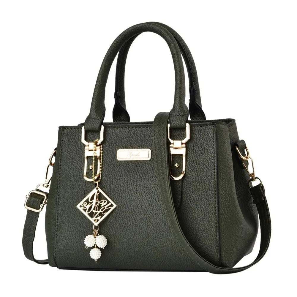 Elegant Women's PU Leather Handbag with Geometric Accent & Pearl Tassel