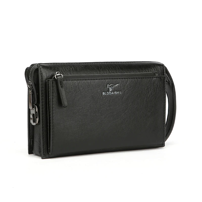 Leather Clutch Bag with Combination Lock – Multi-Compartment Business Handbag & Wristlet